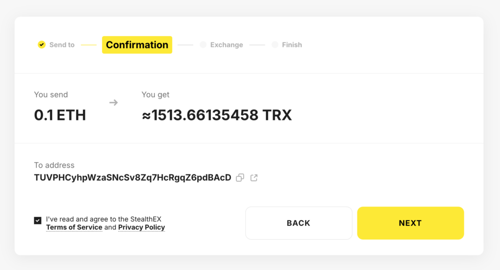 ETH to TRX Crypto Exchange - STEP 2 ETH to TRX Crypto Exchange - STEP 2